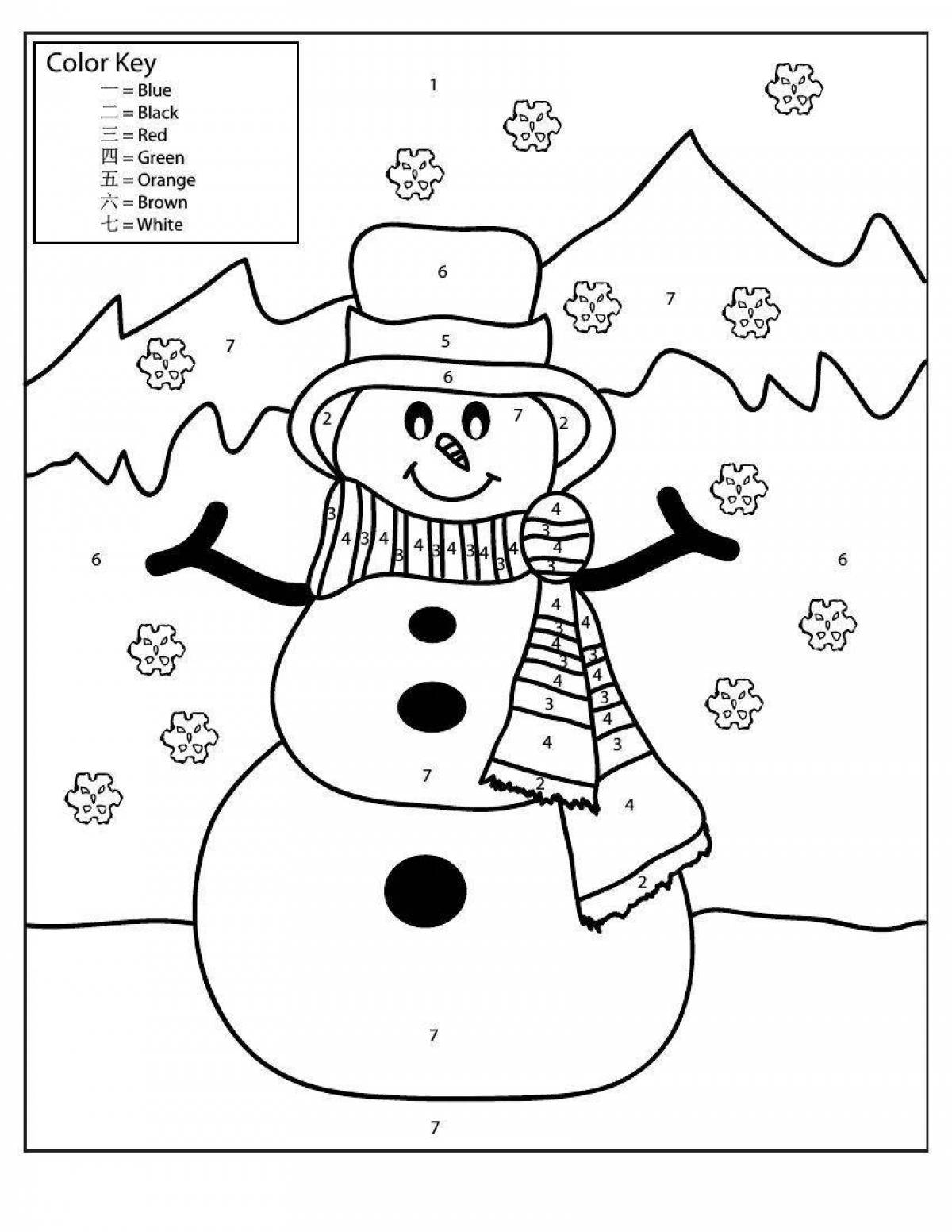 Gorgeous snowman coloring by numbers