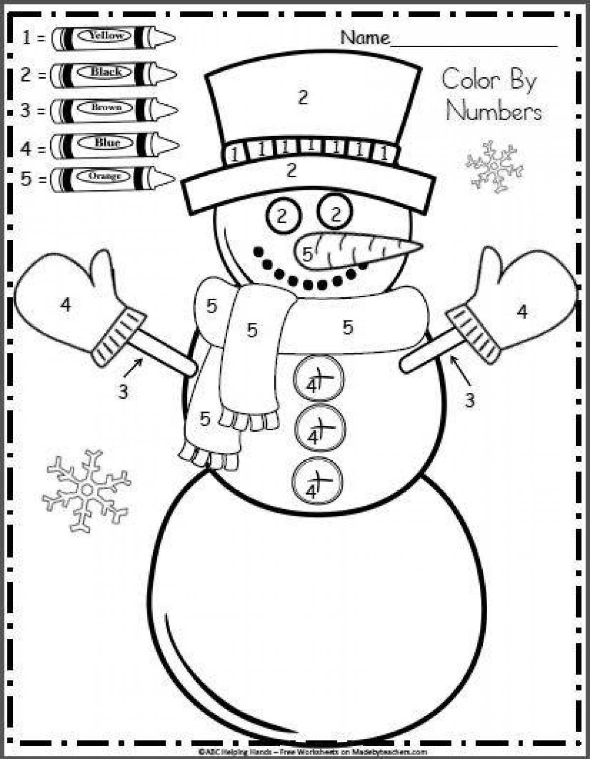 Radiant snowman coloring by numbers