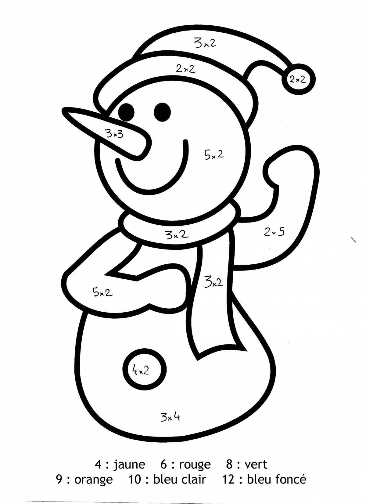 Glamorous snowman coloring by numbers