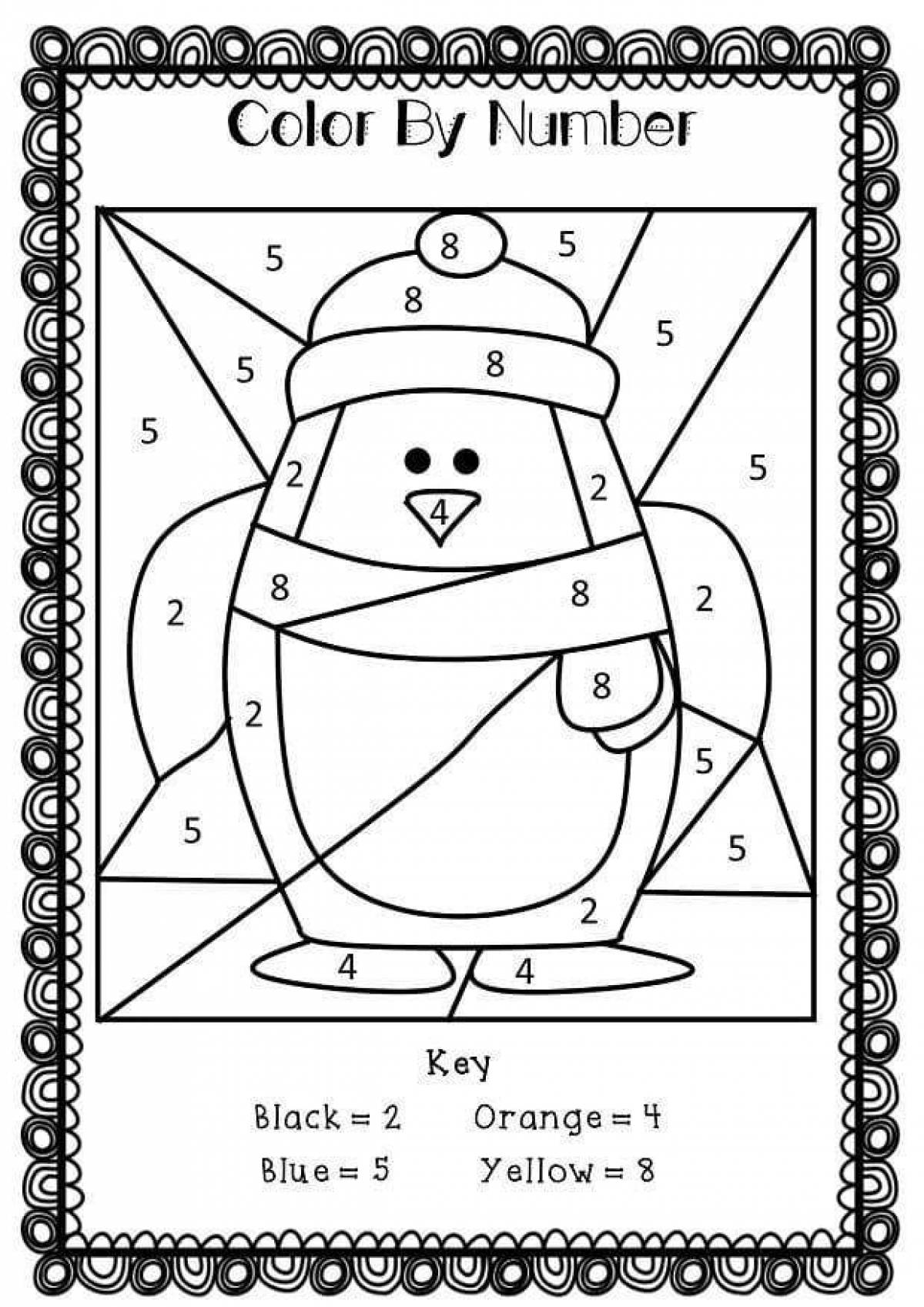 Fascinating snowman coloring by numbers