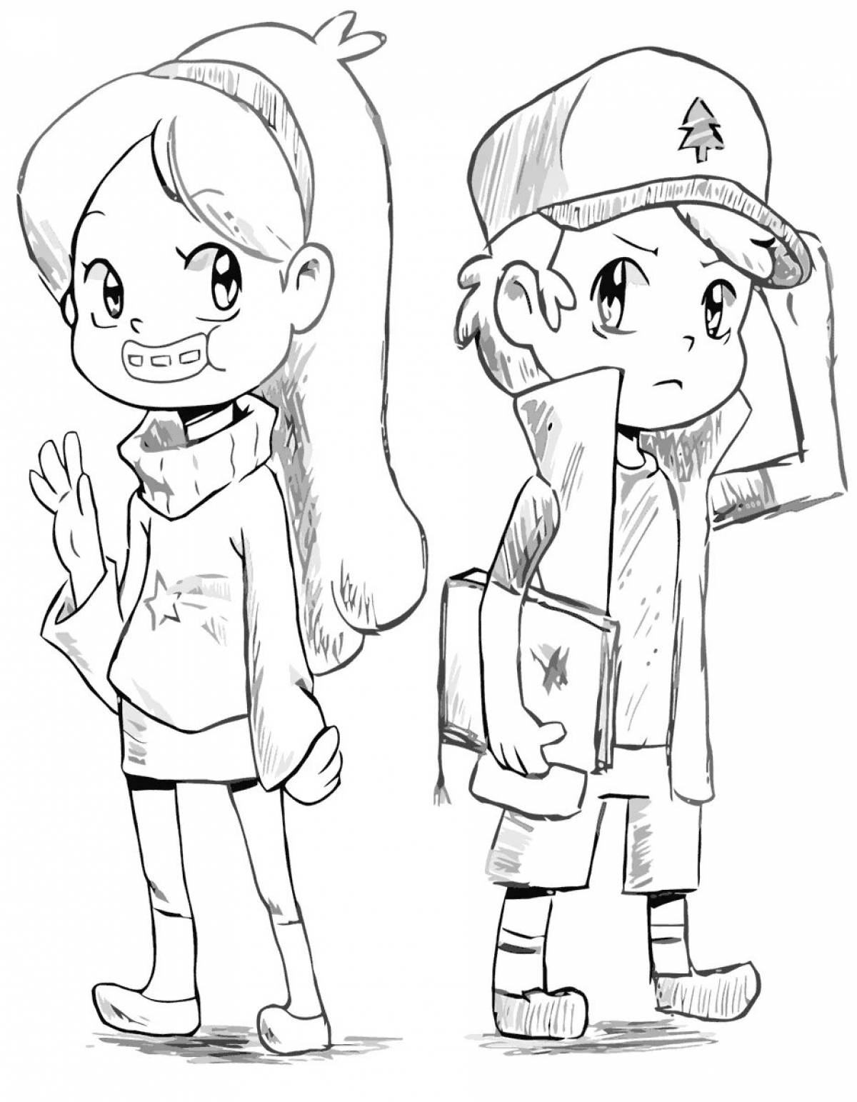 Coloring page playful dipper and mabel