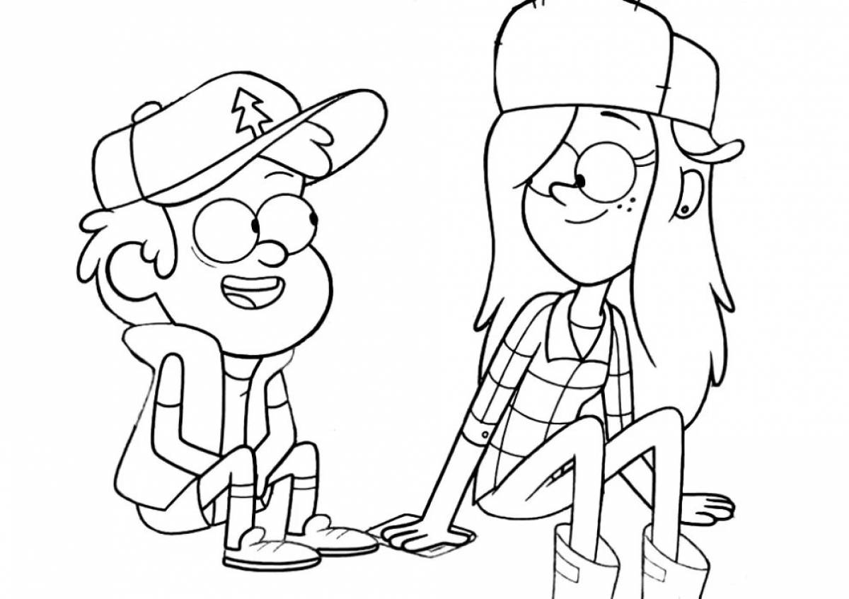 Coloring page adorable dipper and mabel