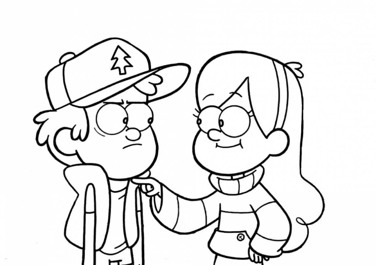 Dipper and Mabel coloring pages crazy colors