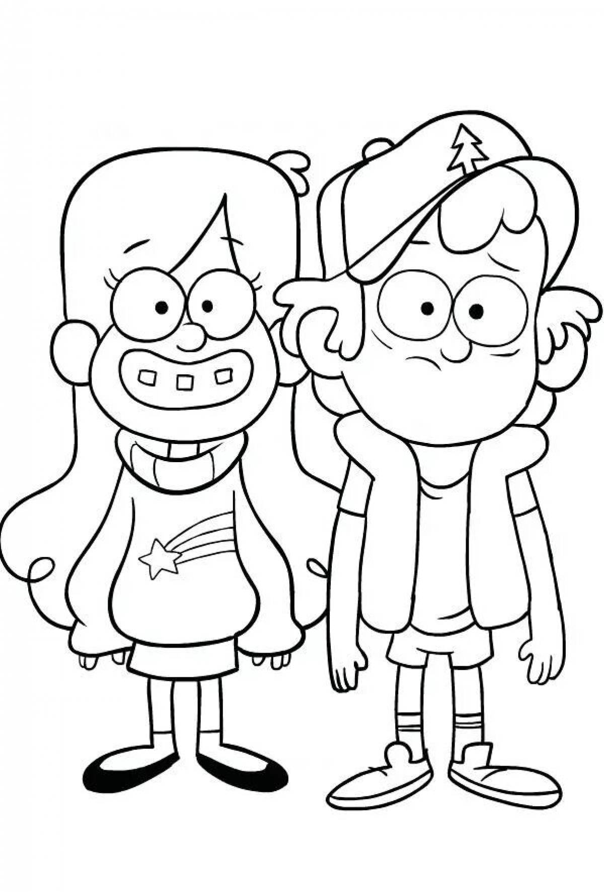 Dipper and Mabel coloring page filled with colors