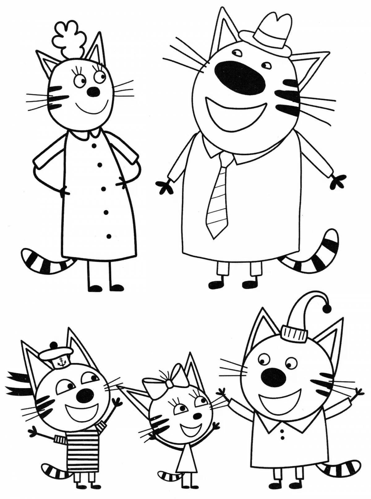 Adorable three cats coloring book for kids