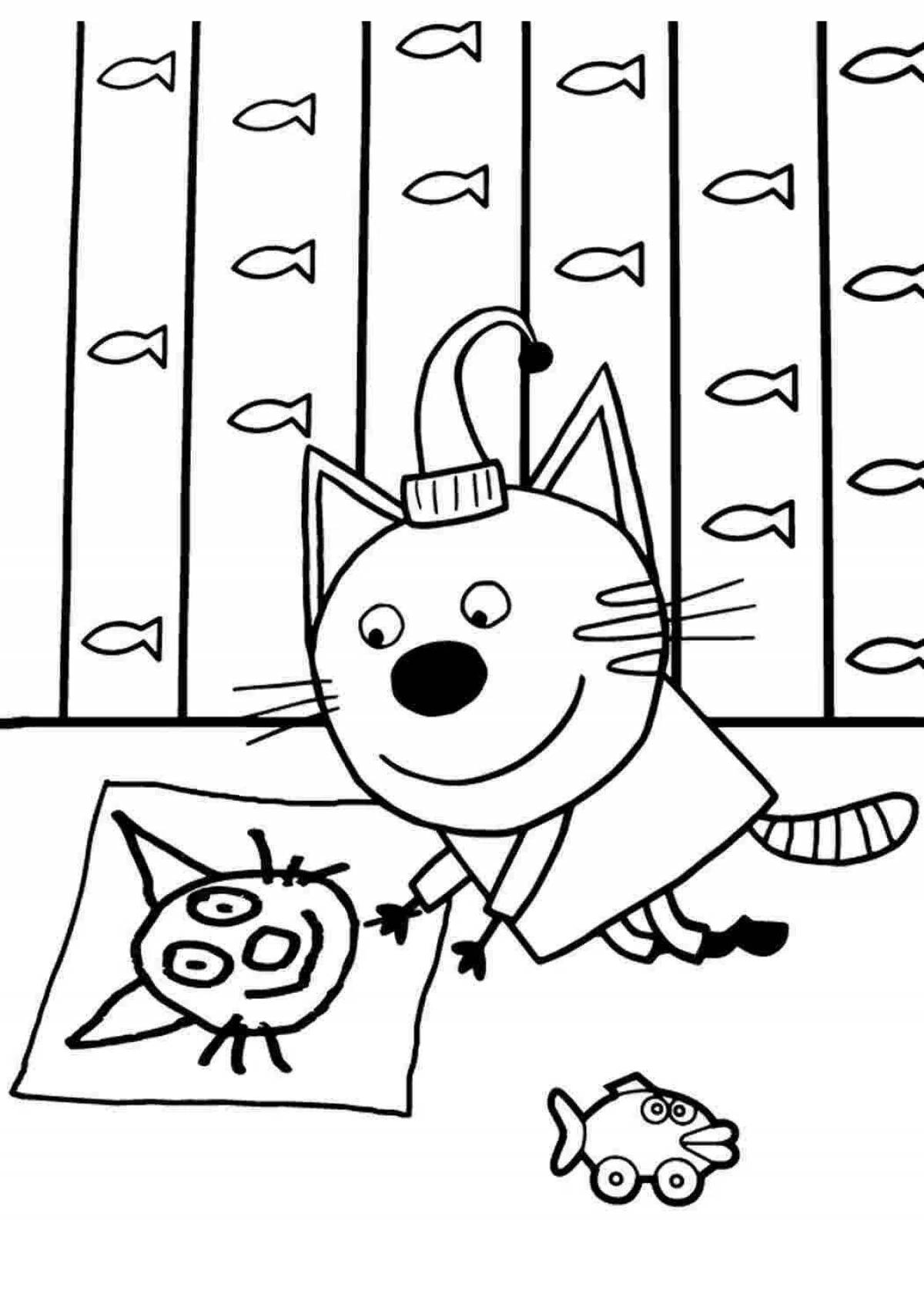 Amazing three cats coloring pages for kids