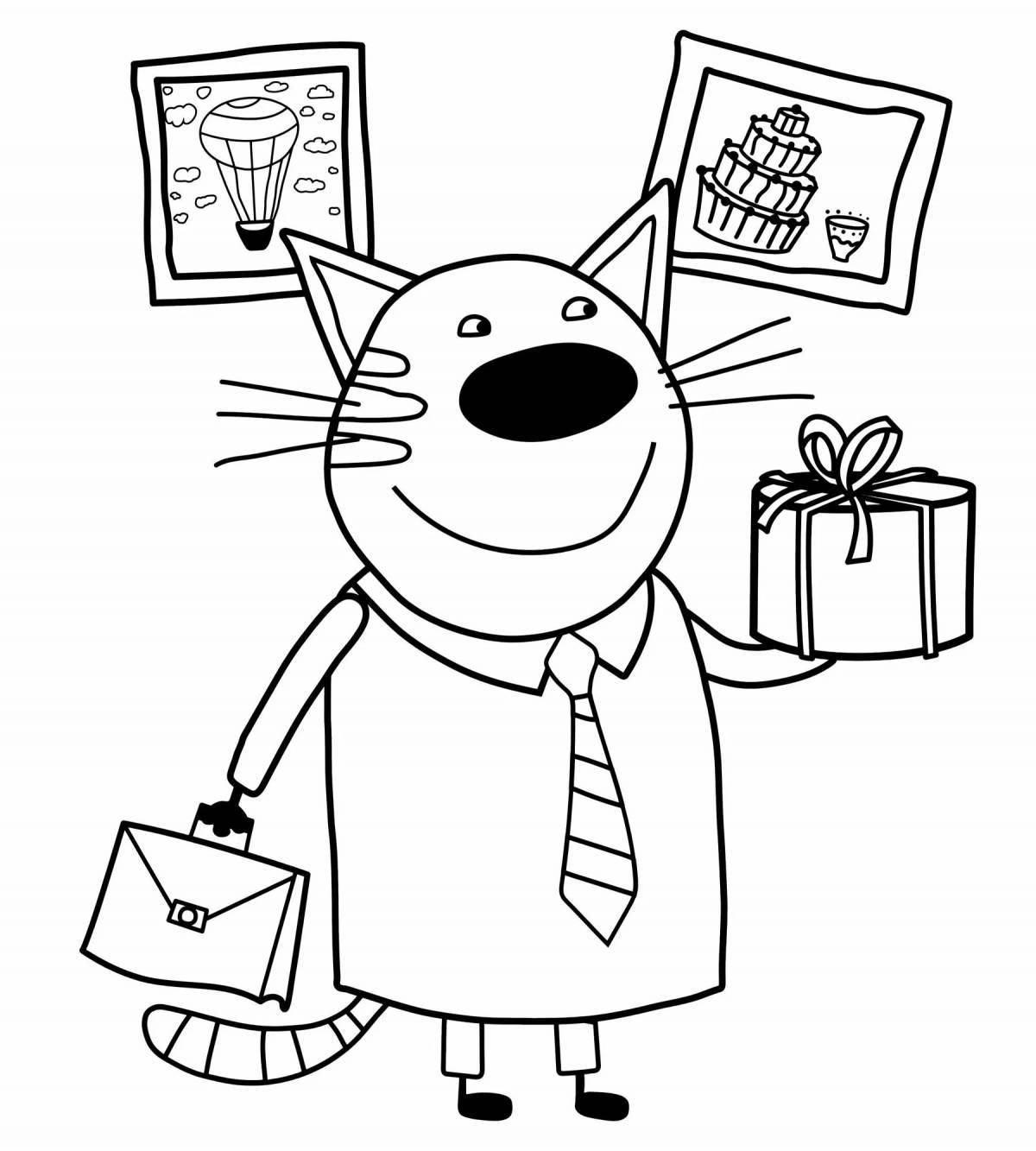 Cute three cats coloring pages for kids
