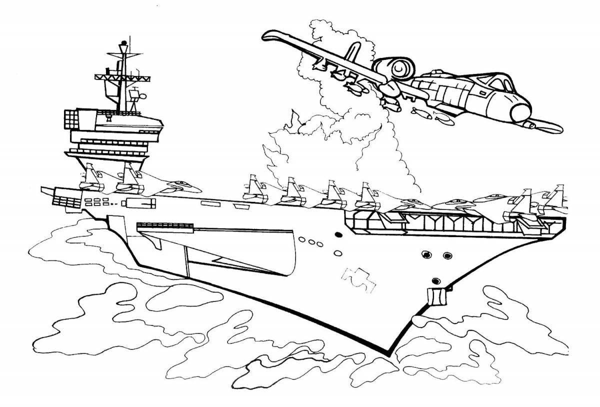 Очаровательная раскраска военного корабля для детей
