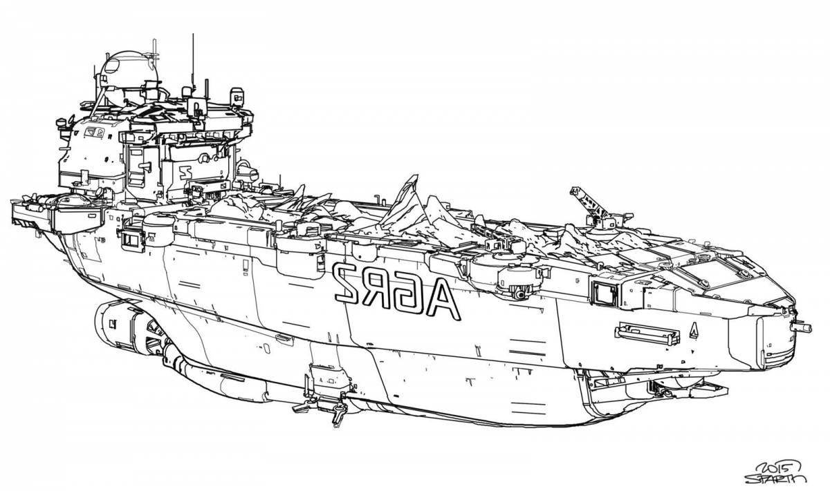 Раскраска величественный военный корабль для детей