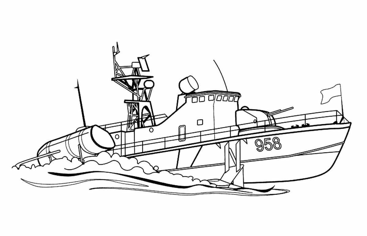 Shiny warship coloring book for kids