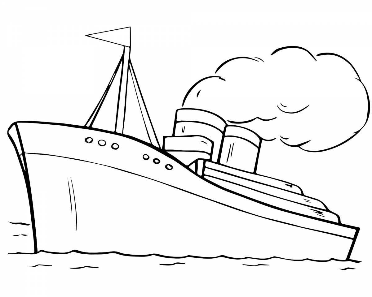 Animated warship coloring page for kids