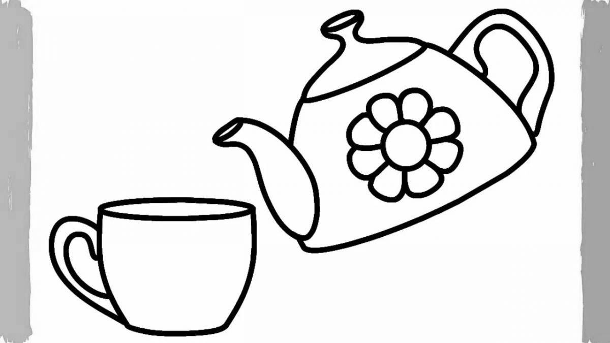 Colorful teapot and cup coloring book for kids