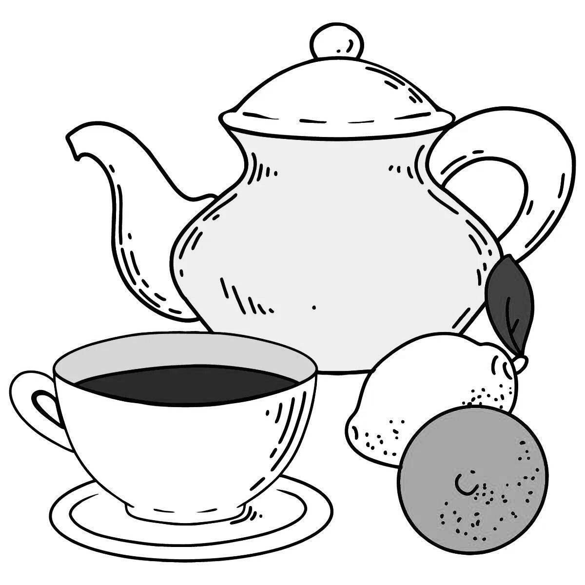 Adorable teapot and cup coloring book for kids
