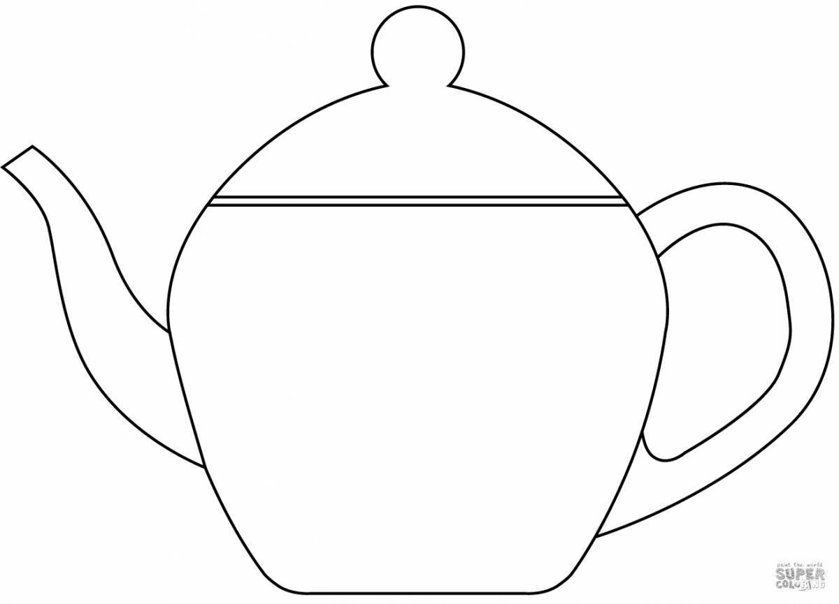 Coloring happy teapot and cup for kids