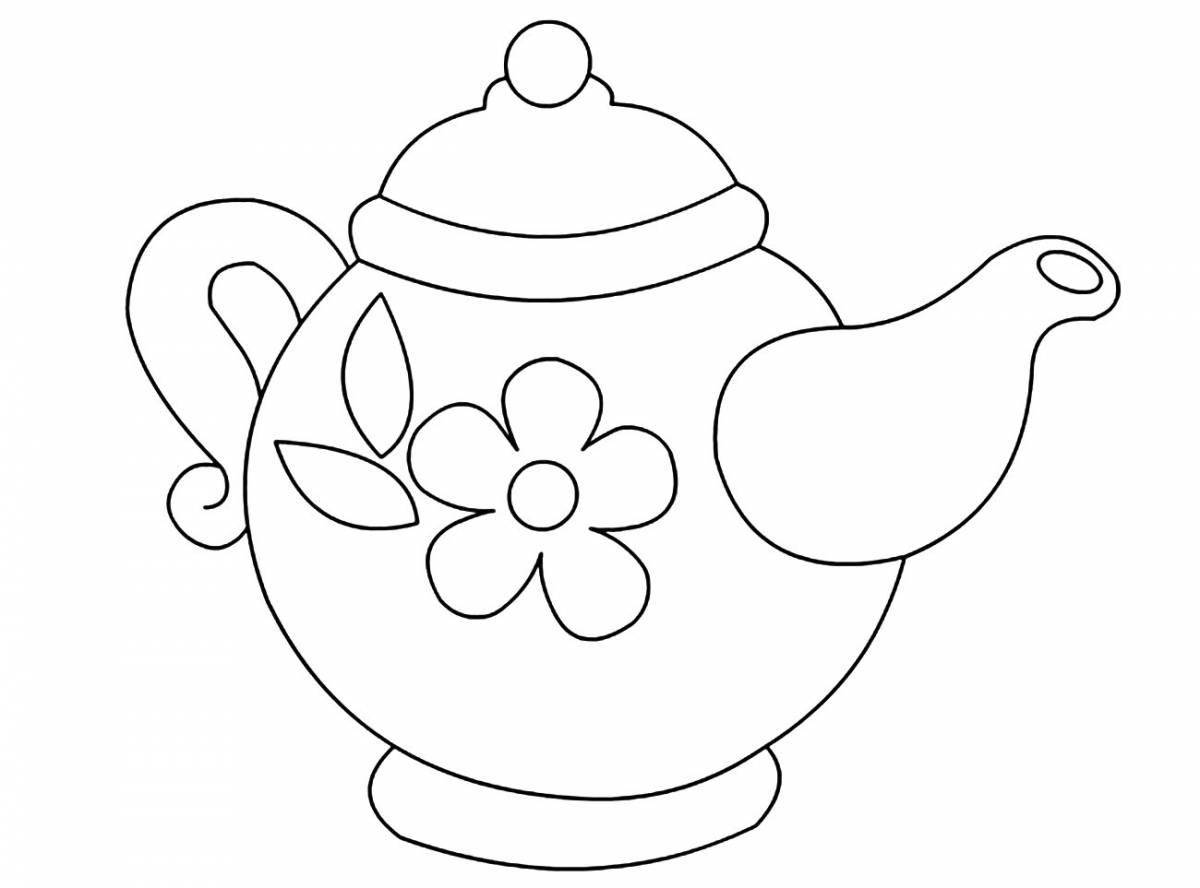 Cute teapot and cup coloring book for kids