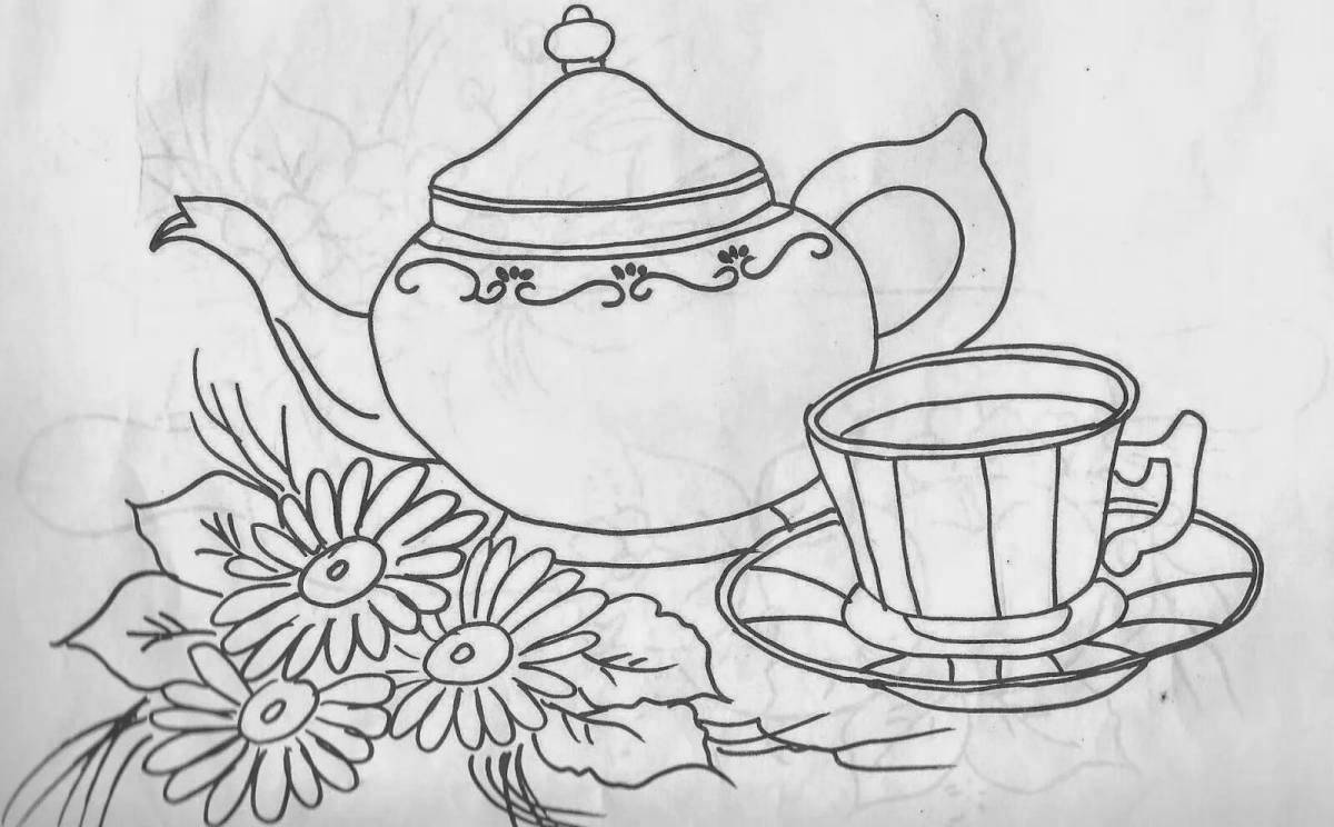 Чудесный чайник и чашка раскраски для малышей