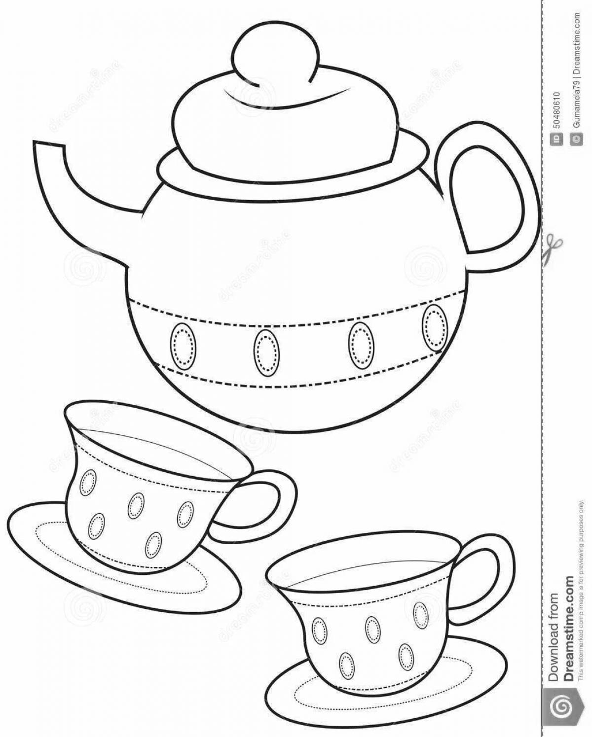 Выдающийся чайник и чашка раскраски для дошкольников