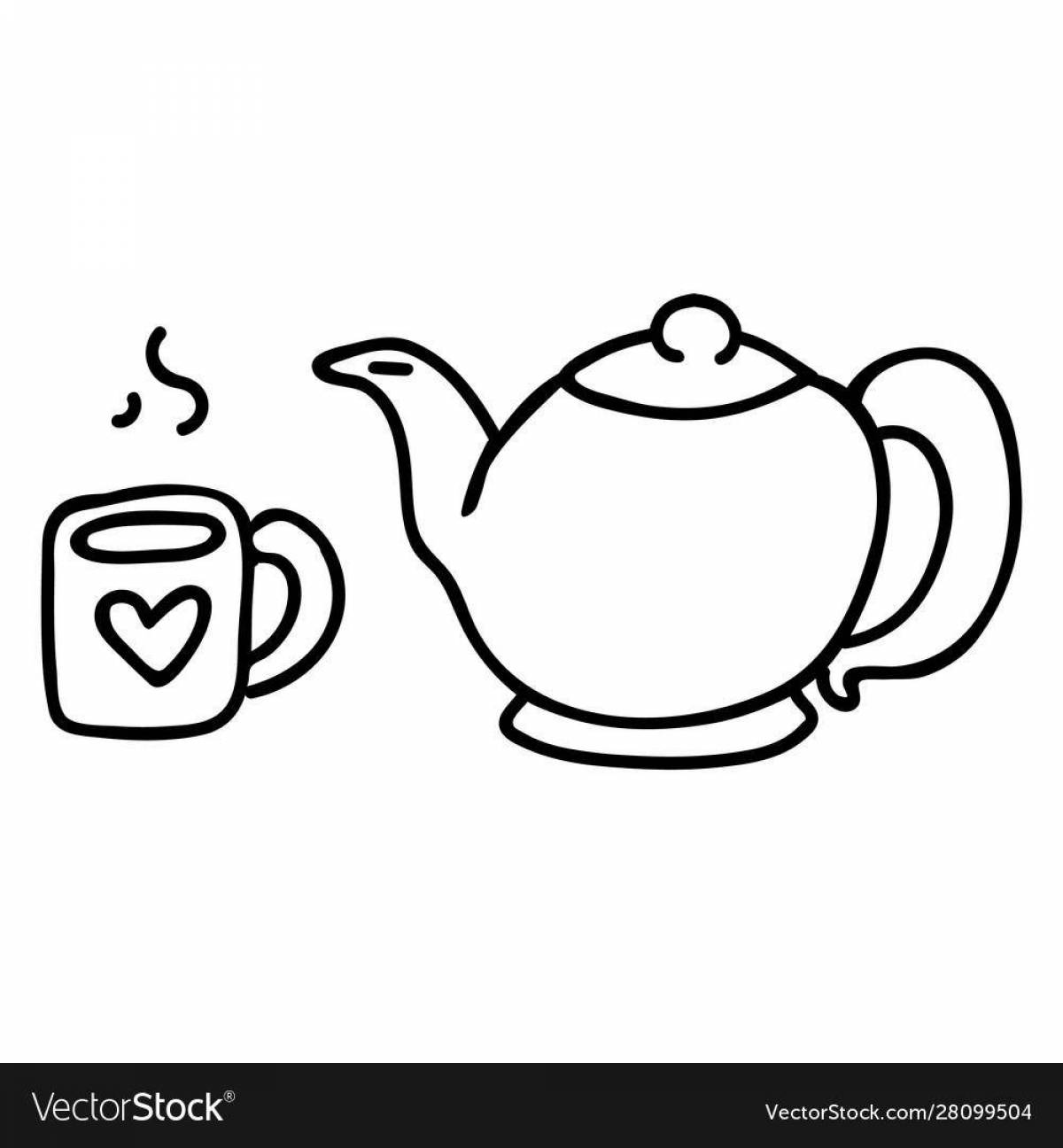 Glowing teapot and cup coloring page for teens