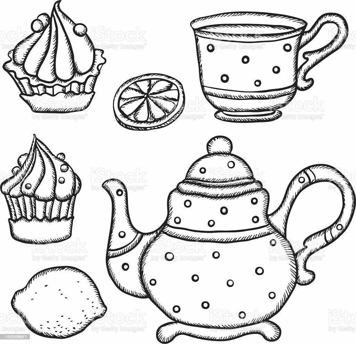 Shining teapot and cup coloring book for kids