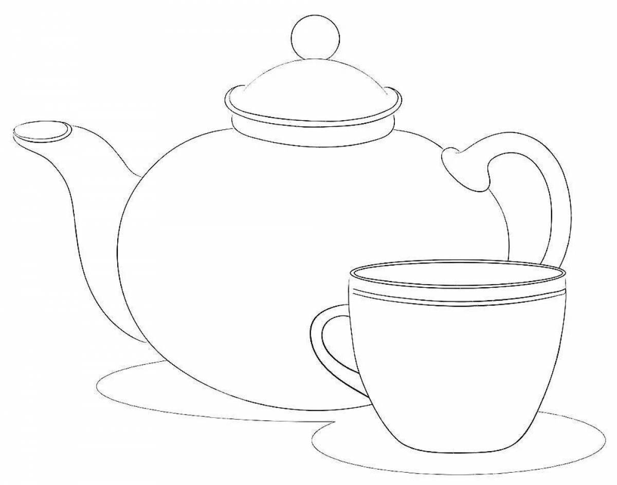 Sweet teapot and cup preschool coloring book