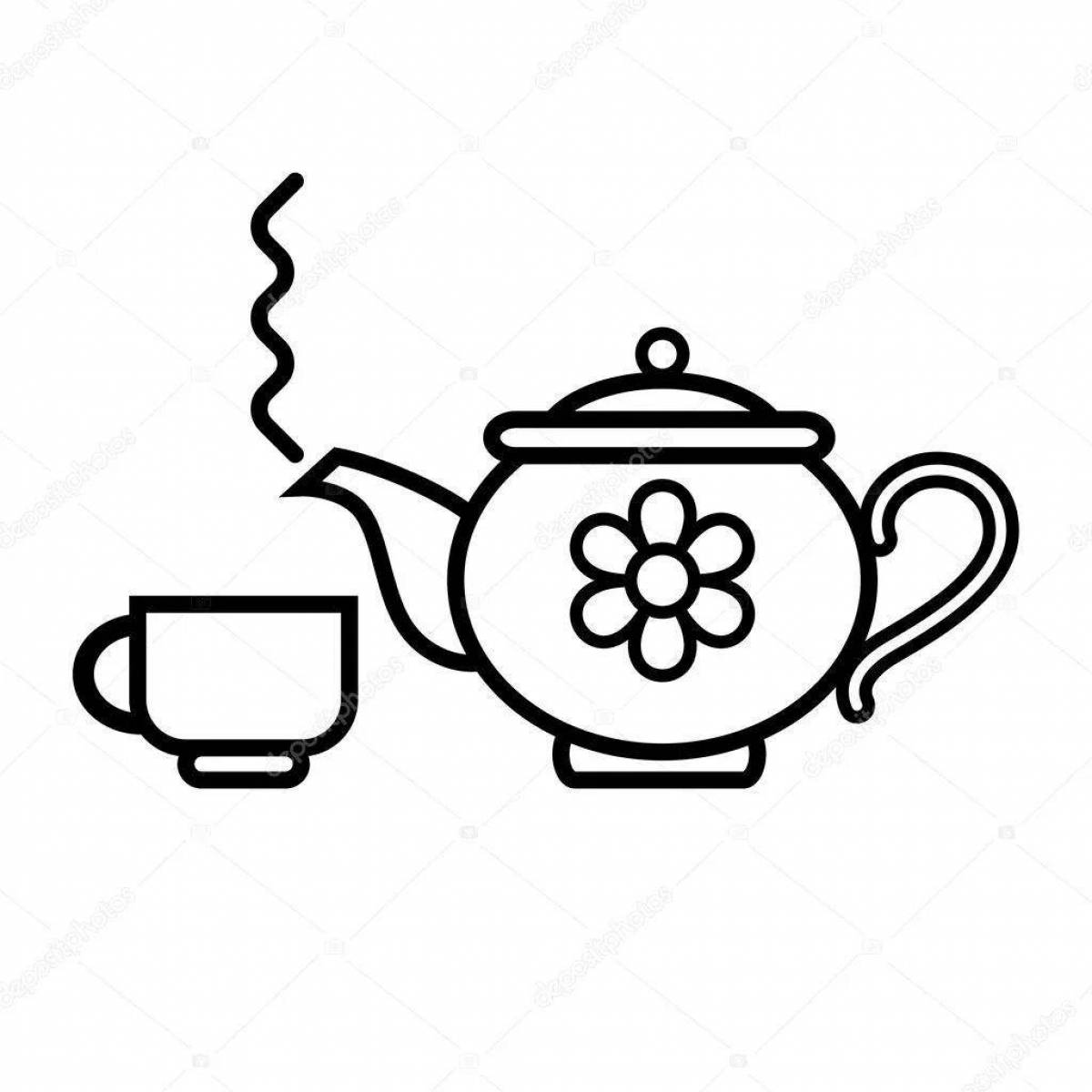 Яркий чайник и чашка раскраски для малышей