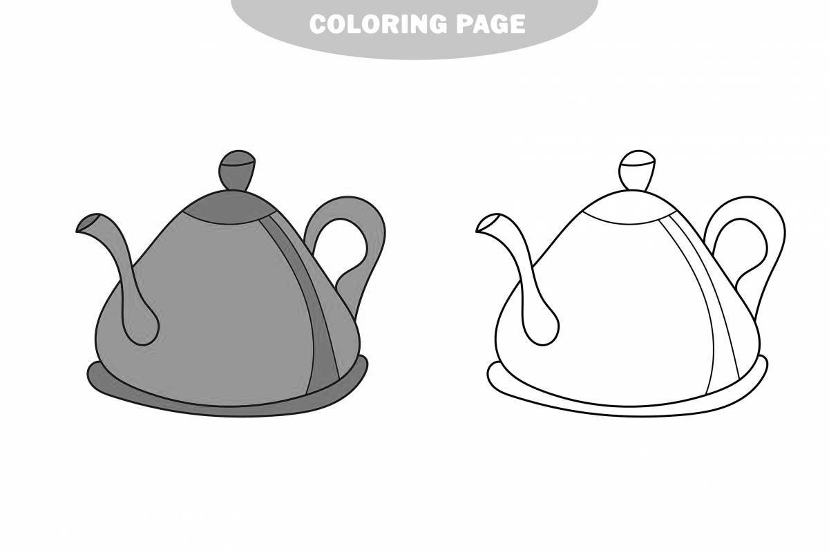 Причудливый чайник и чашка раскраски для детей