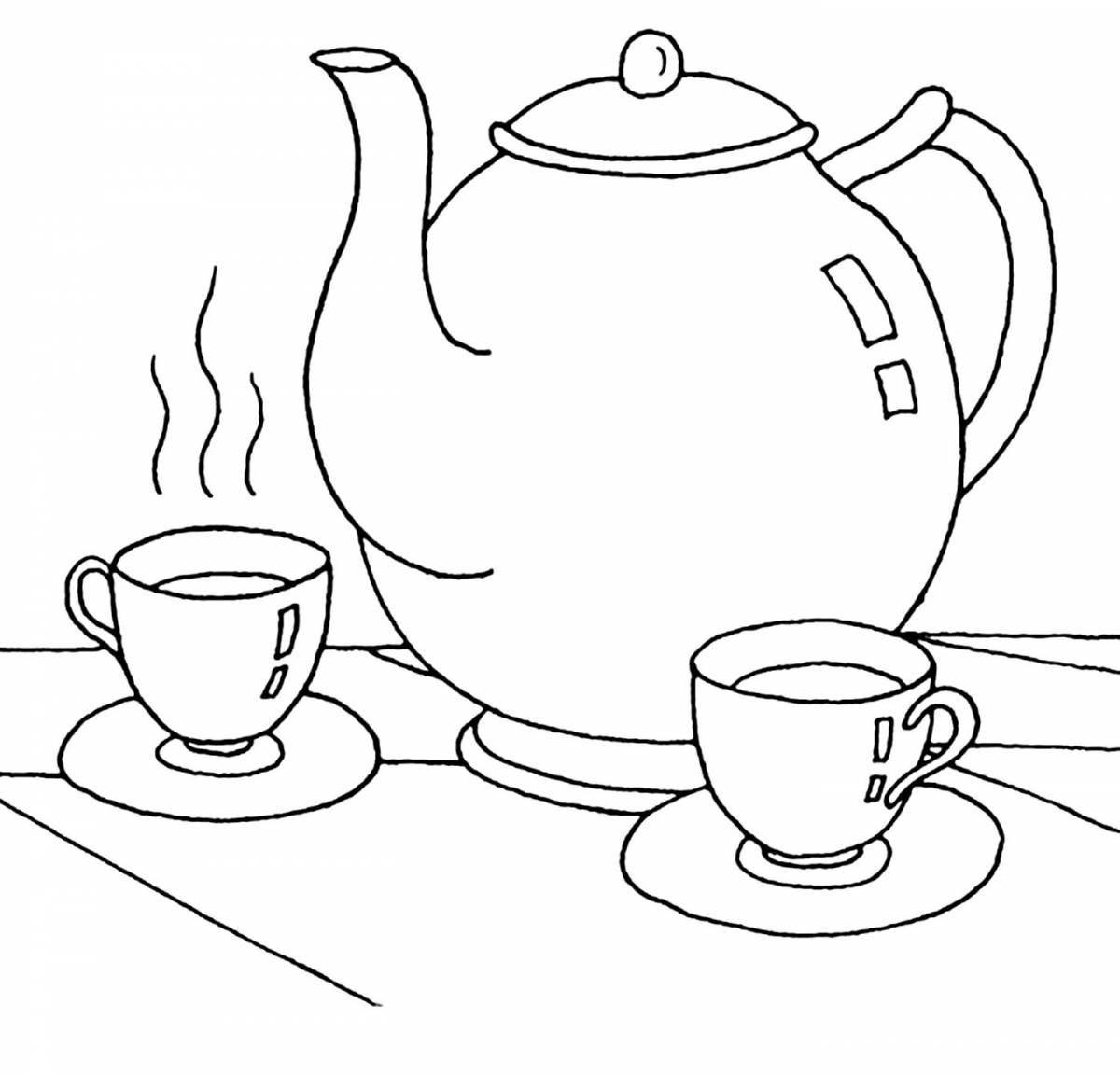 Attractive teapot and cup coloring book for kids