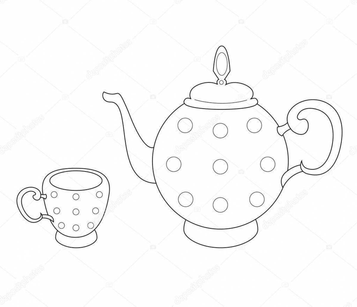 Blissful teapot and cup coloring book for children