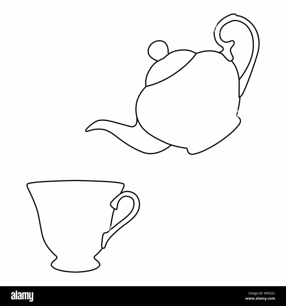 Adorable teapot and cup coloring page for toddlers