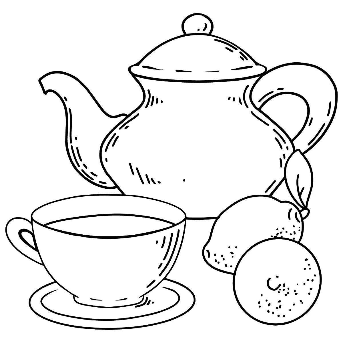 Exquisite teapot and cup coloring book for kids