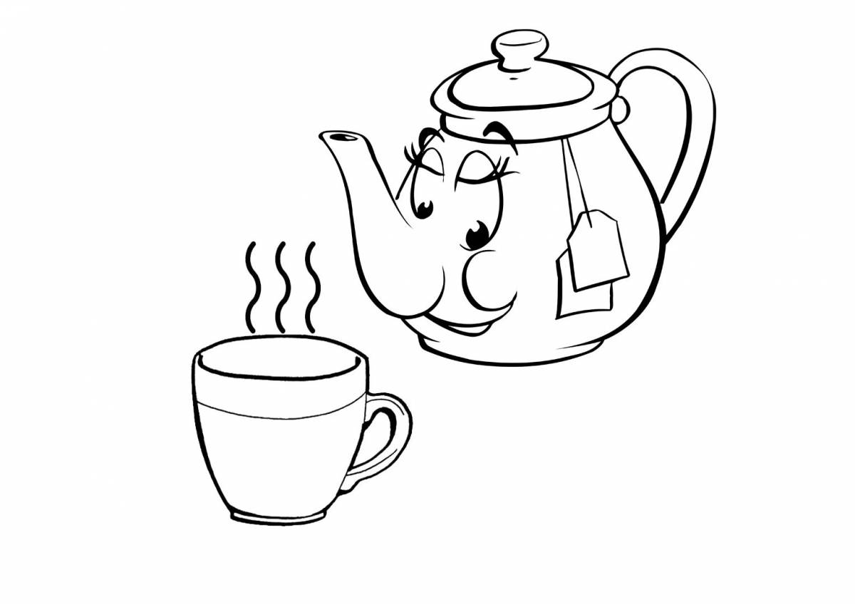 Fantastic teapot and cup coloring page for teenagers