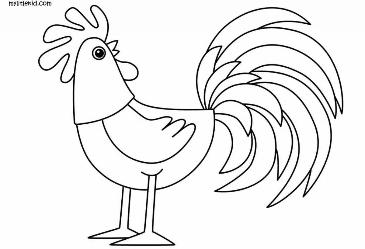Coloring book playful rooster for children 4-5 years old