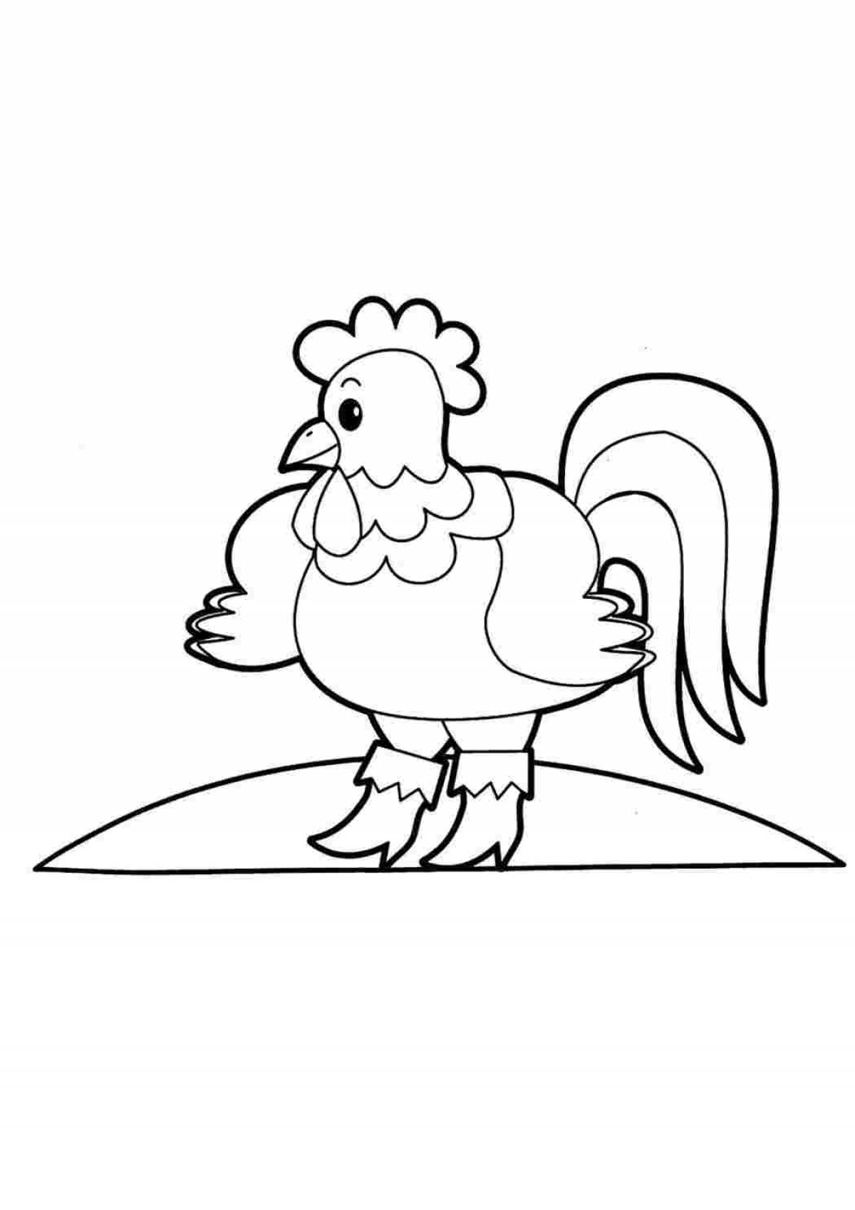 Courageous rooster coloring page for children 4-5 years old