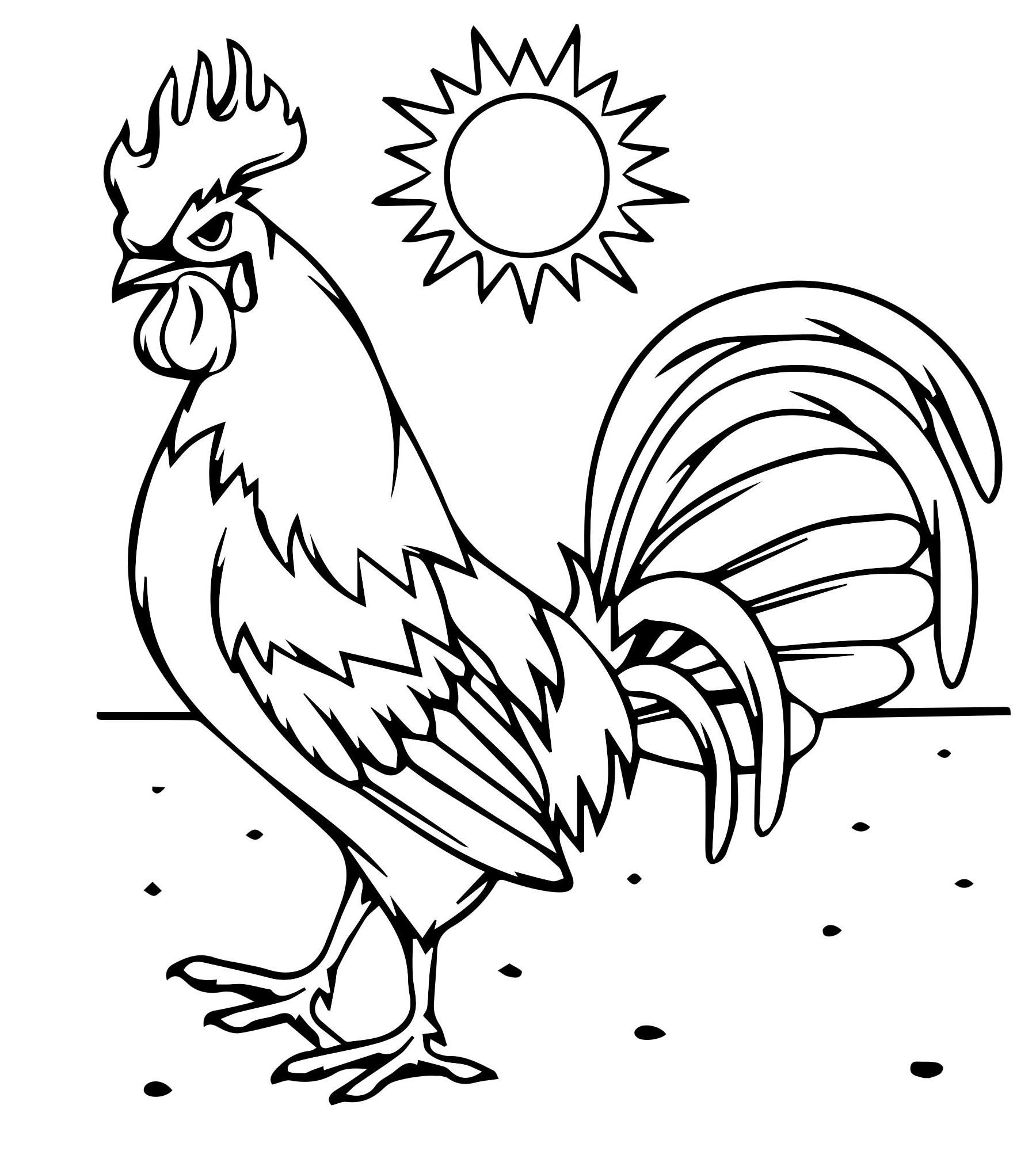 Brave rooster coloring page for kids
