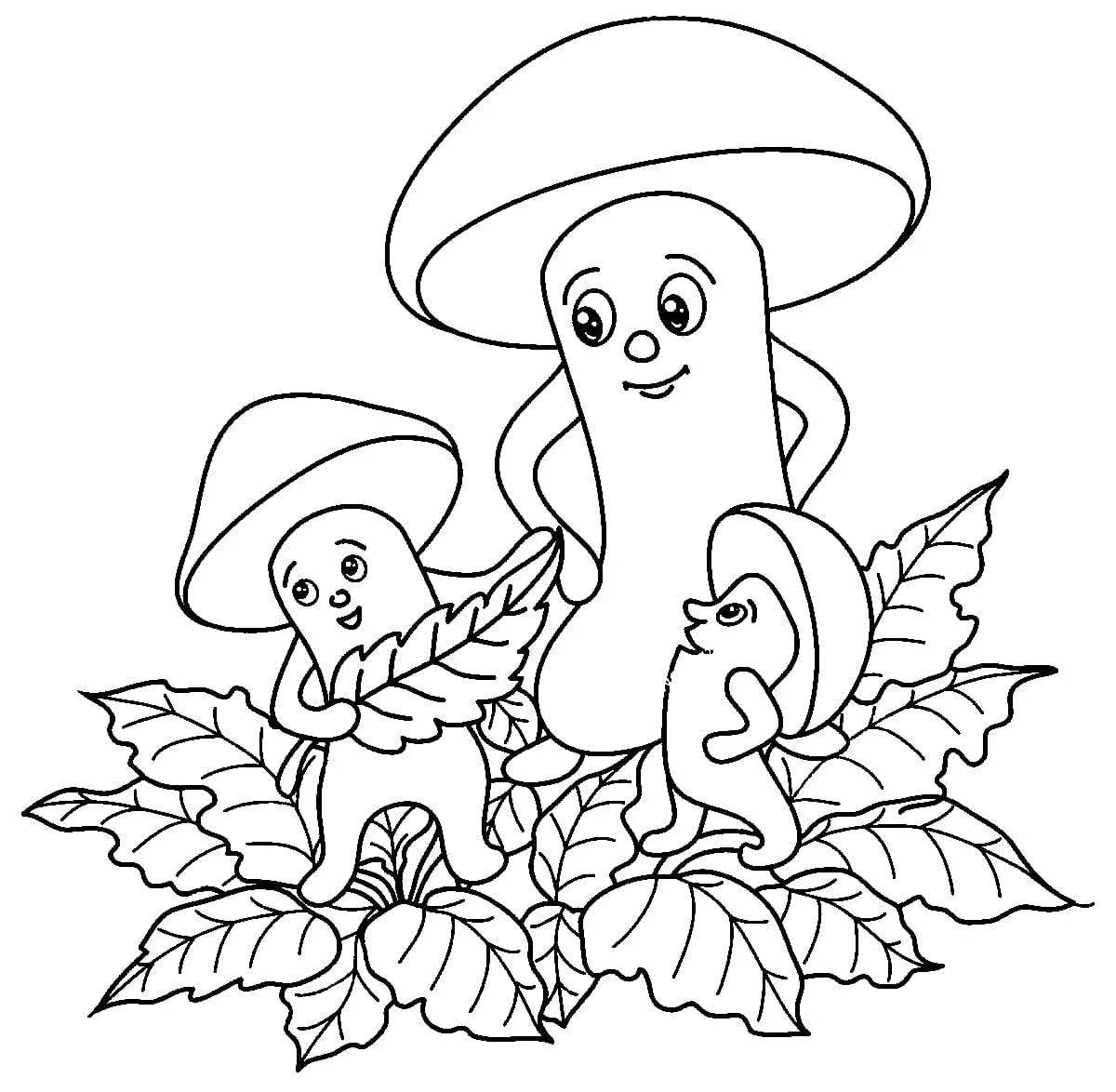 Выдающаяся страница раскраски грибов для детей 6-7 лет