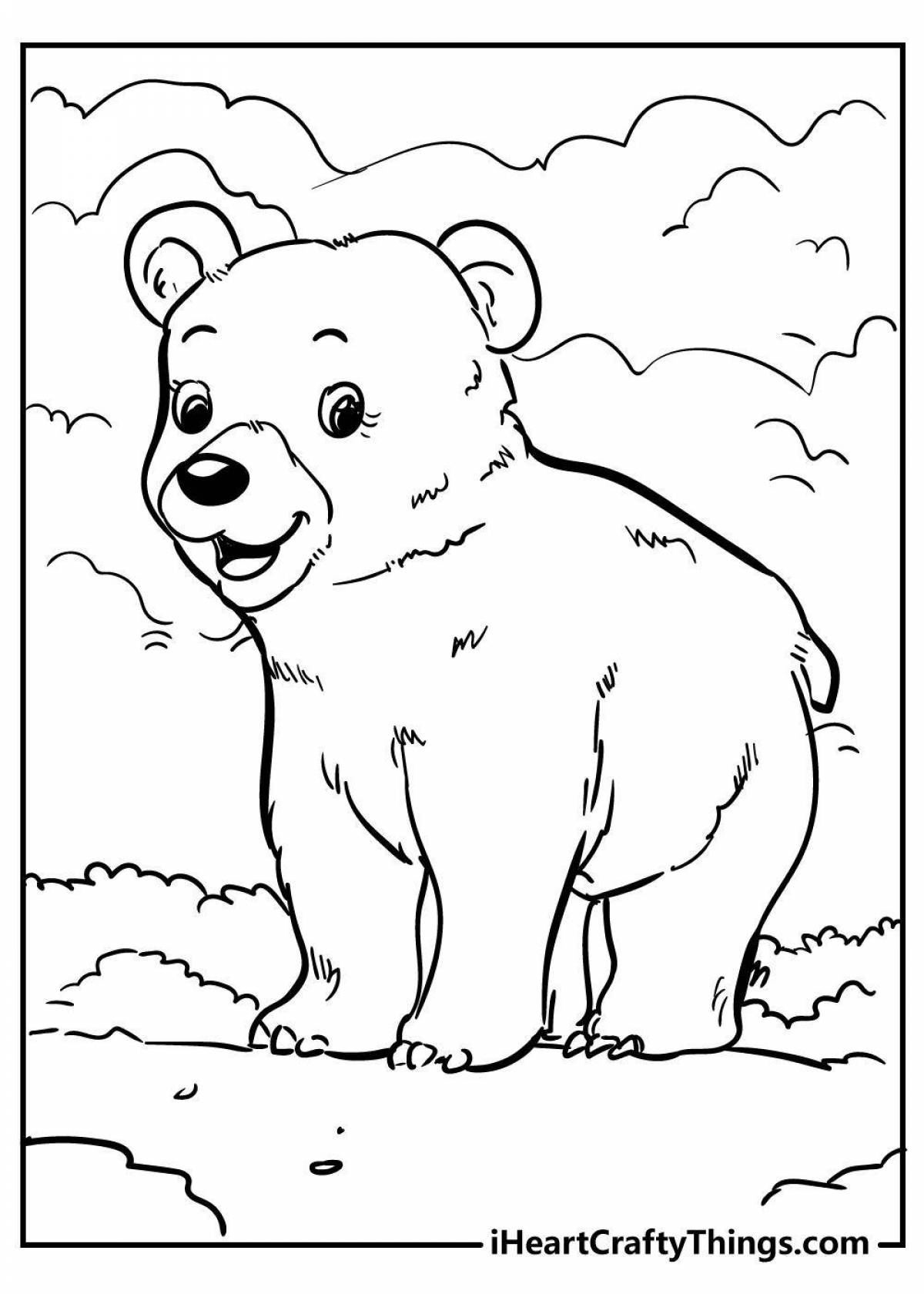 Раскраска очаровательный медведь для детей 2-3 лет