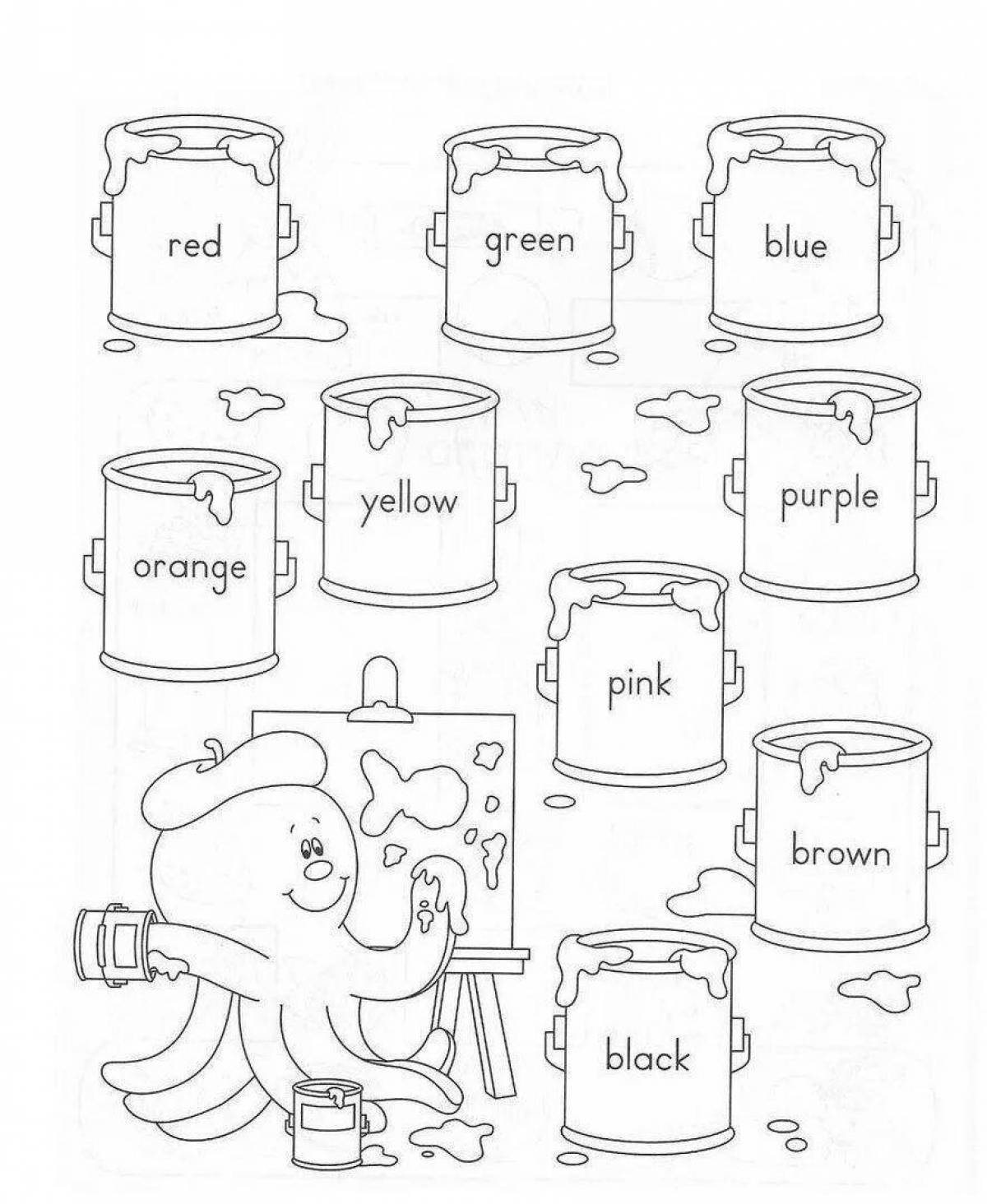 Праздничная раскраска цвета на английском языке для детей