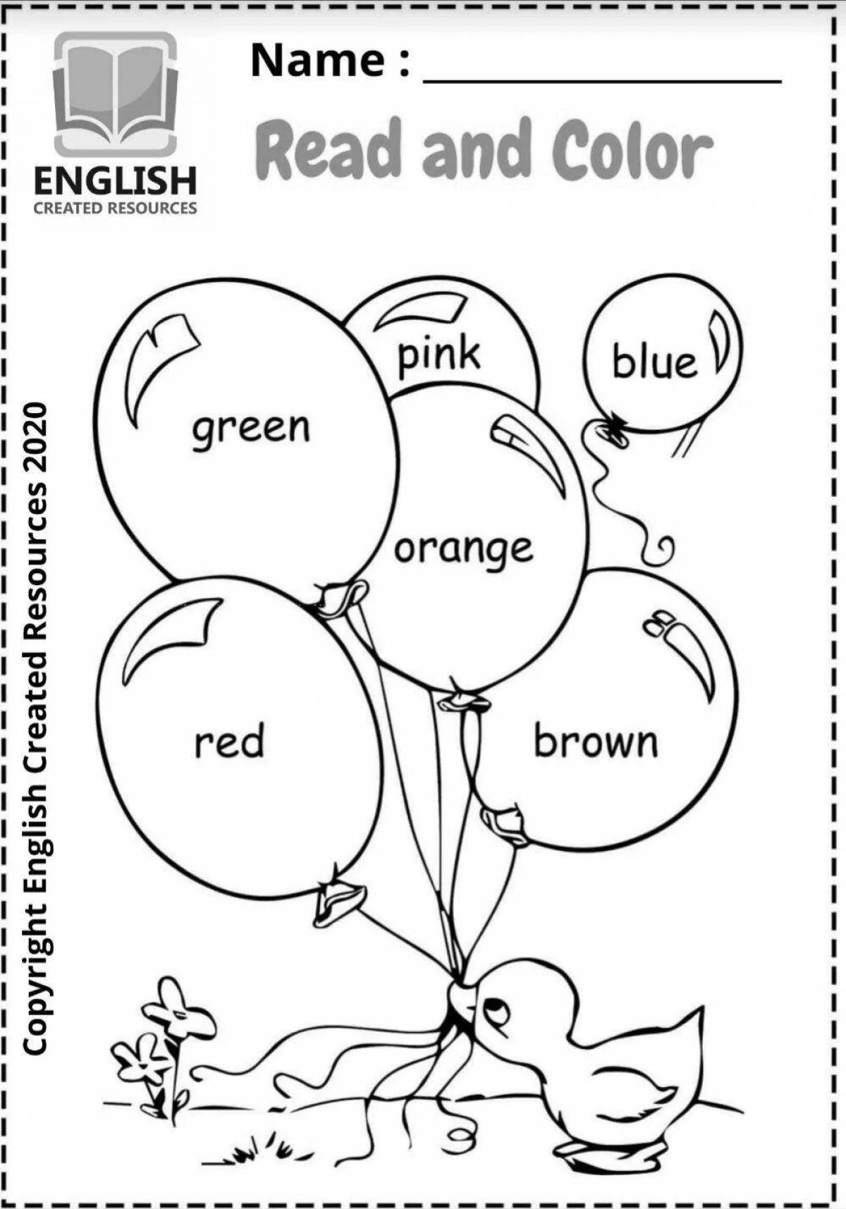 Очаровательные цвета раскраски на английском языке для детей