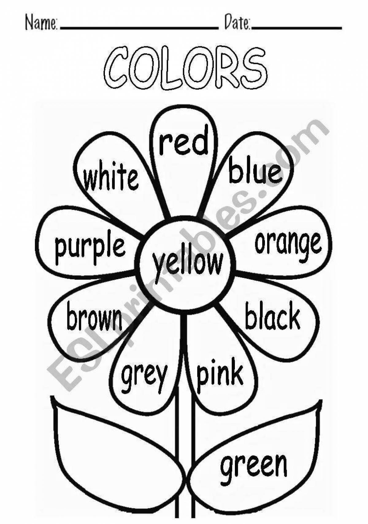 Радующая раскраска цвета на английском языке для детей