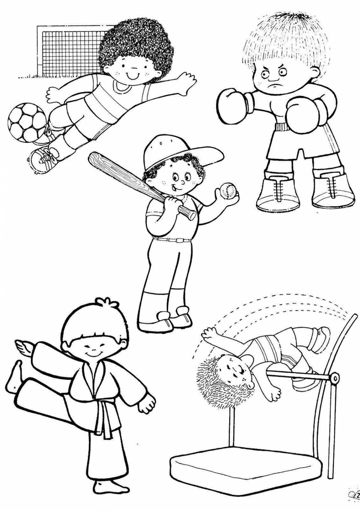 Entertaining sports coloring book for children 6-7 years old