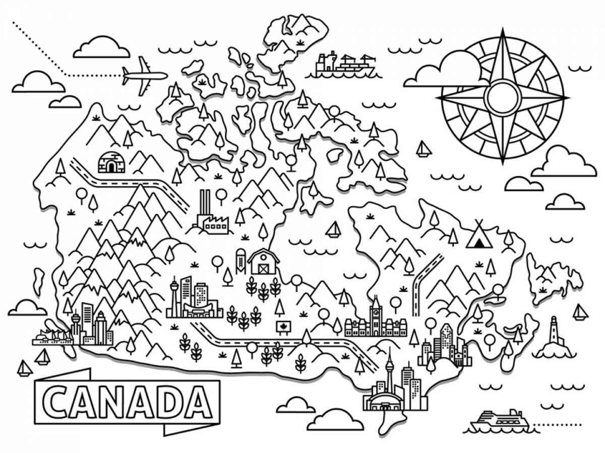 Карта Канады раскраска для детей