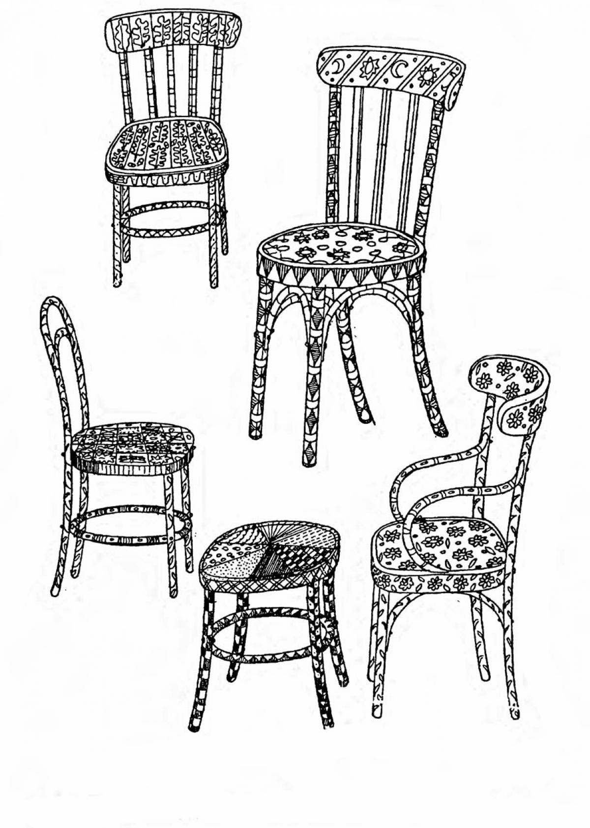 Drawing chairs worksheets. Стул раскраска. Стул разукрашка. Стул рисунок. Стул с орнаментом.