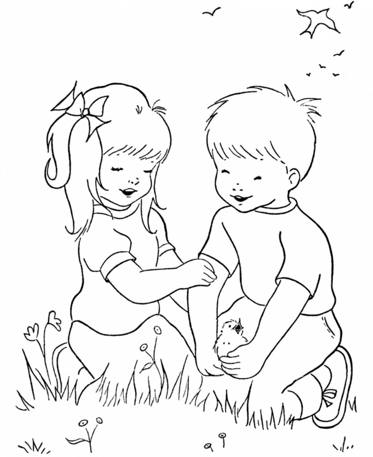 Girl and boy on the grass