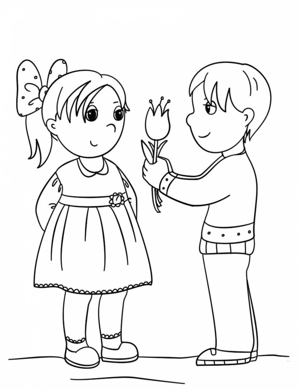 Boy gives a flower