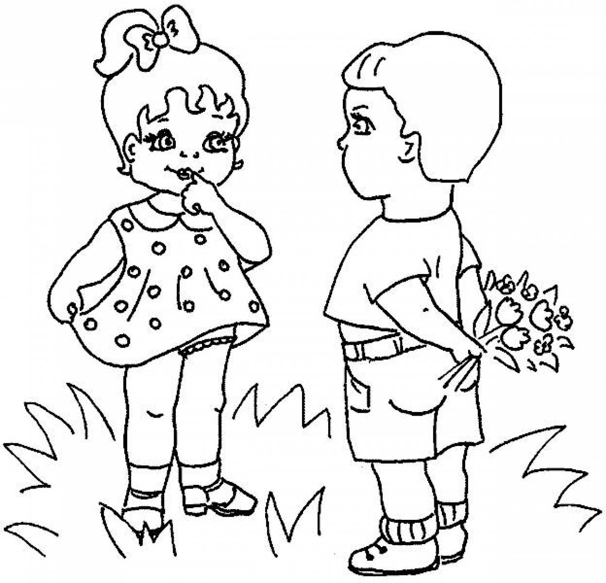 Boy gives a bouquet