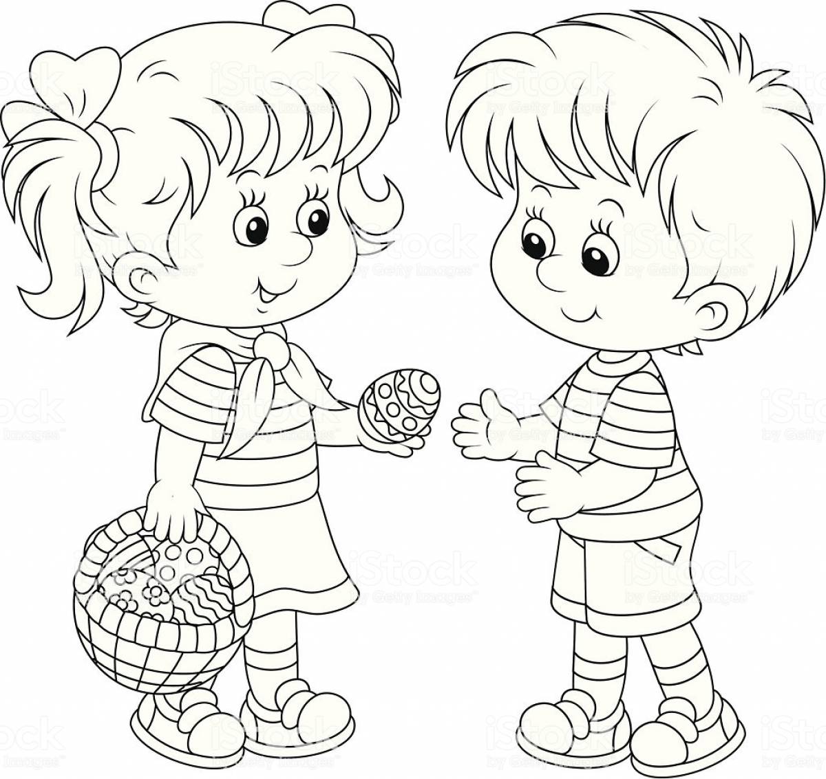 Girl and boy with a basket
