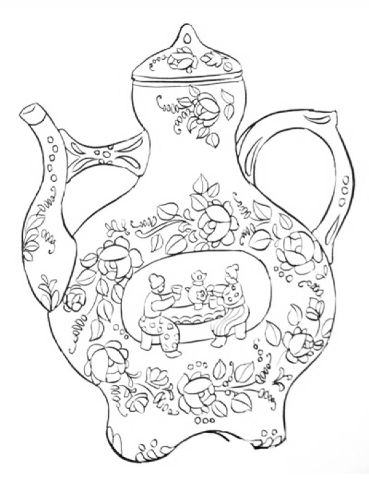 Photo Gzhel teapot coloring page