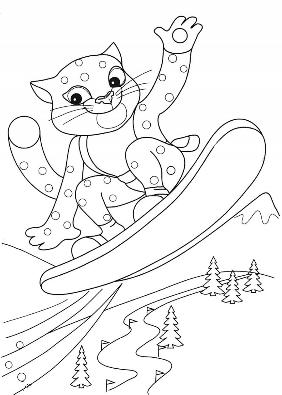 Tiger cub on a snowboard