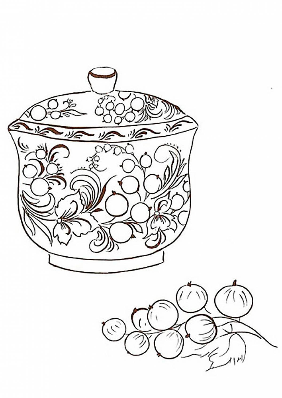 Coloring page Khokhloma sugar bowl