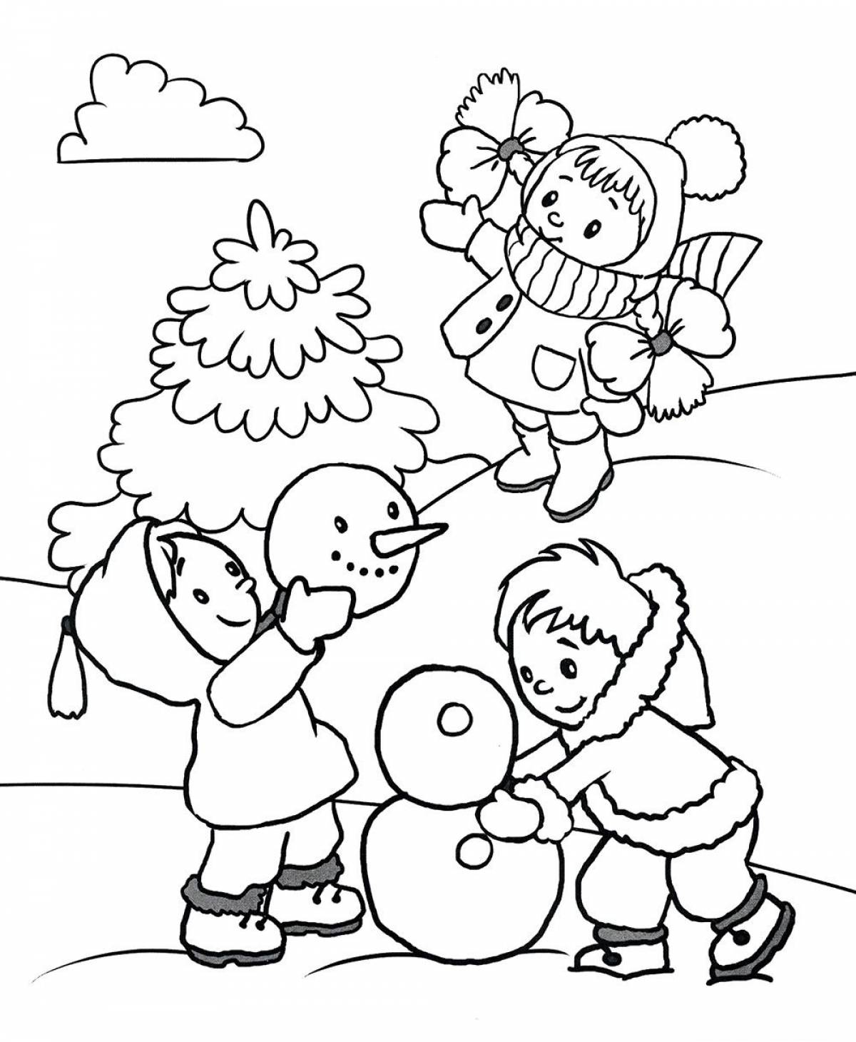 Children and snowman